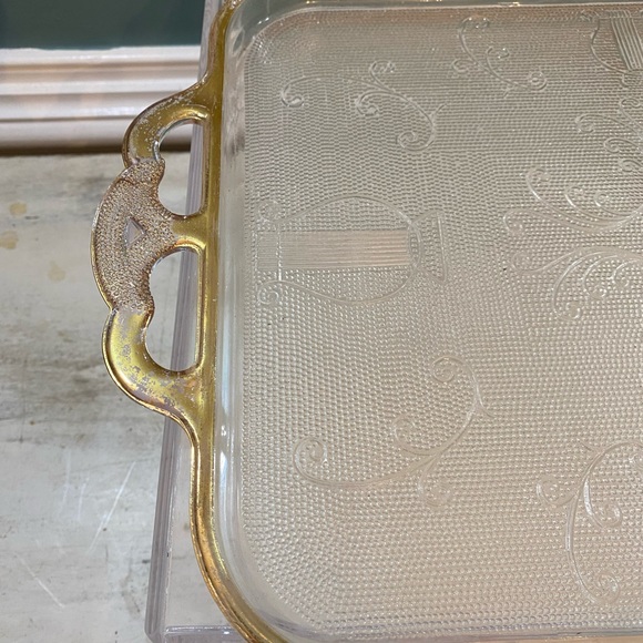 Glass harp crystal with gold trim two handed serving tray from the 1950s - Picture 2 of 3